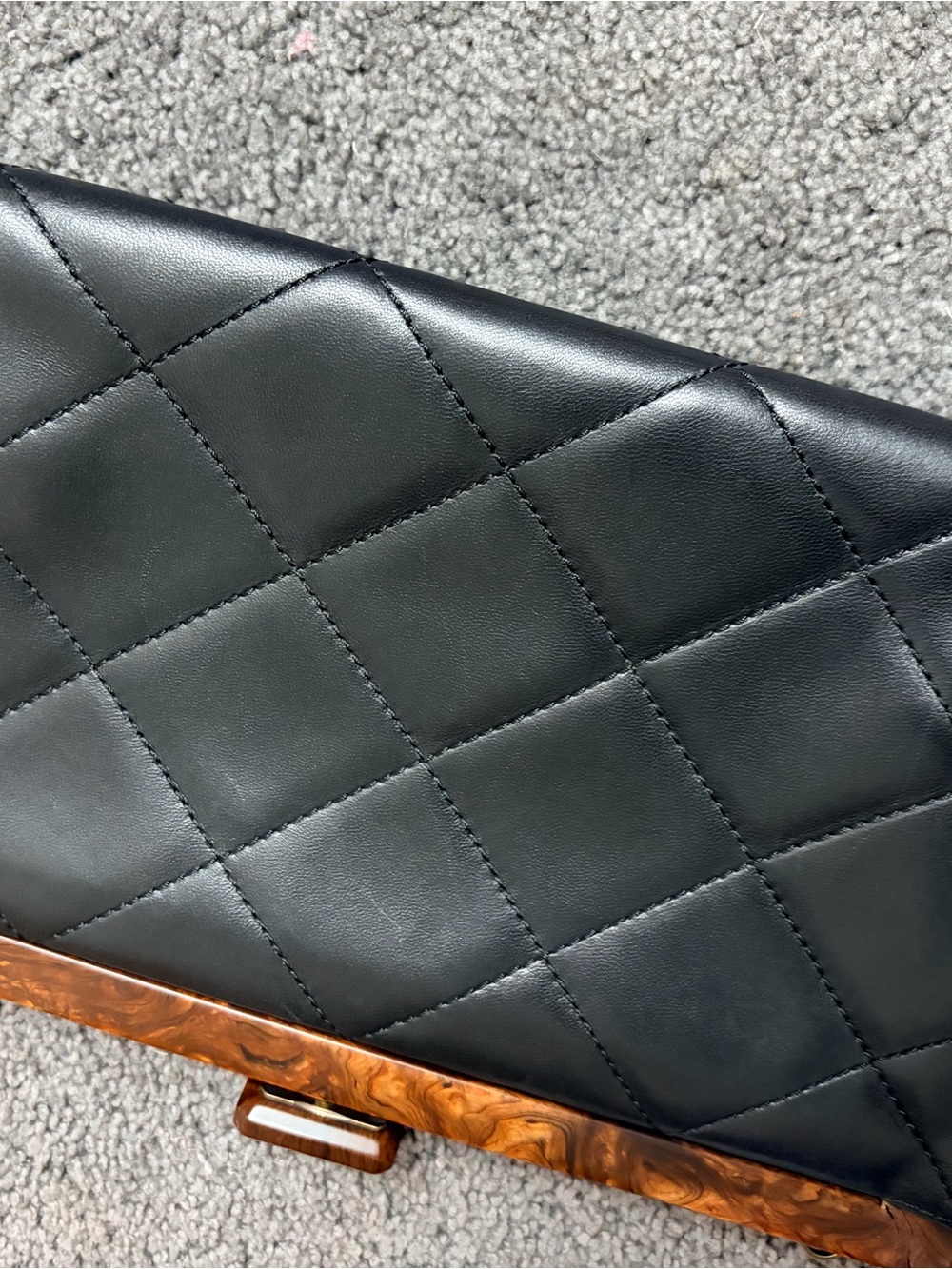 CHANEL Black Quilted Leather Shoulder Bag with Brown Wood Trim - Picture 7 of 11